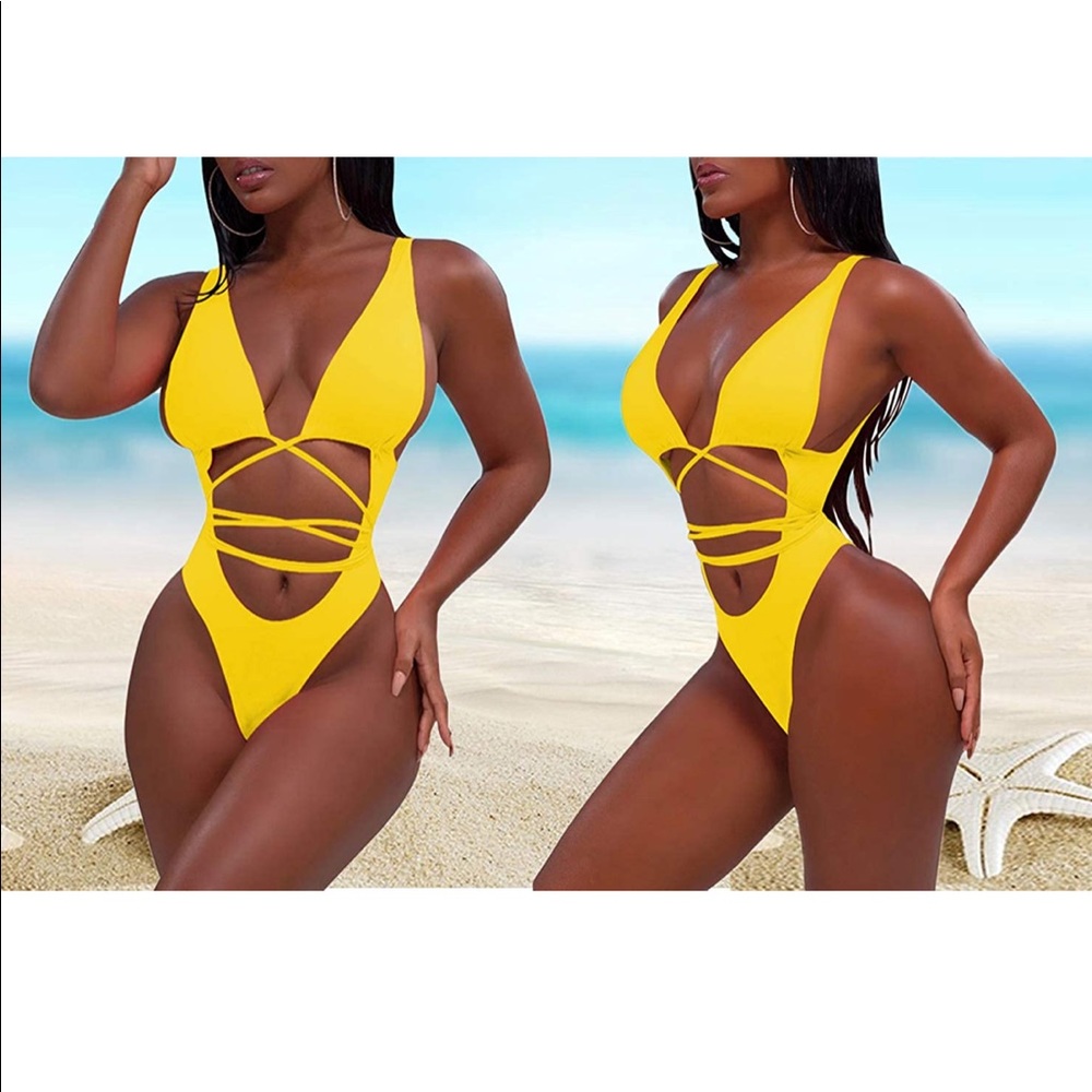 Yellow one piece swimsuit/bathing-suit